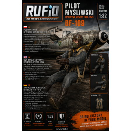 RUFIO 3D pilot myśliwski Luftwaffe do Messerschmitt Bf 109 skala 1:33